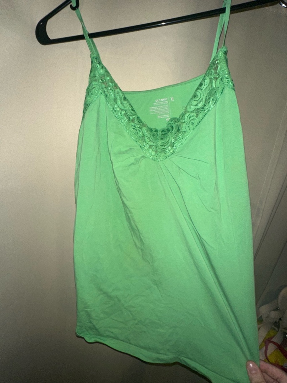 VTG Y2K  Old Navy green lace-trim V-neck cami tank top women’s size xl